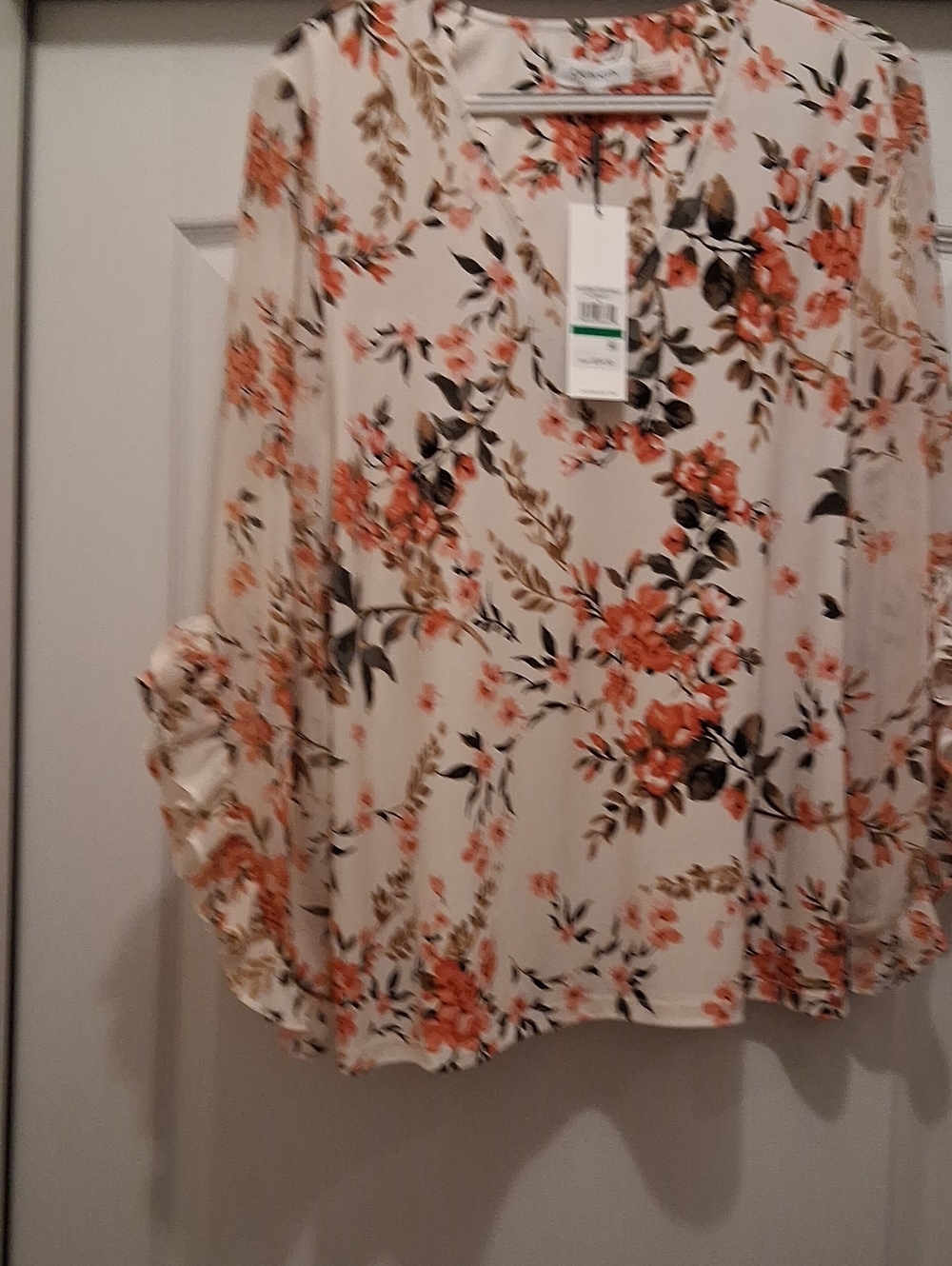 Calvin Klein Cream Blouse with Peachy Floral Print